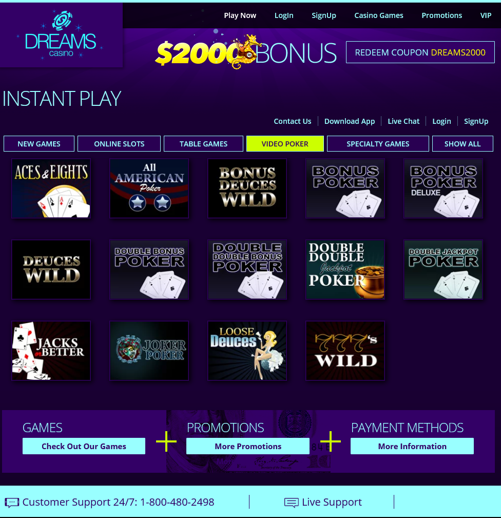 Instant Play Casino | Play Dreams Casino Games Online with No Download Required